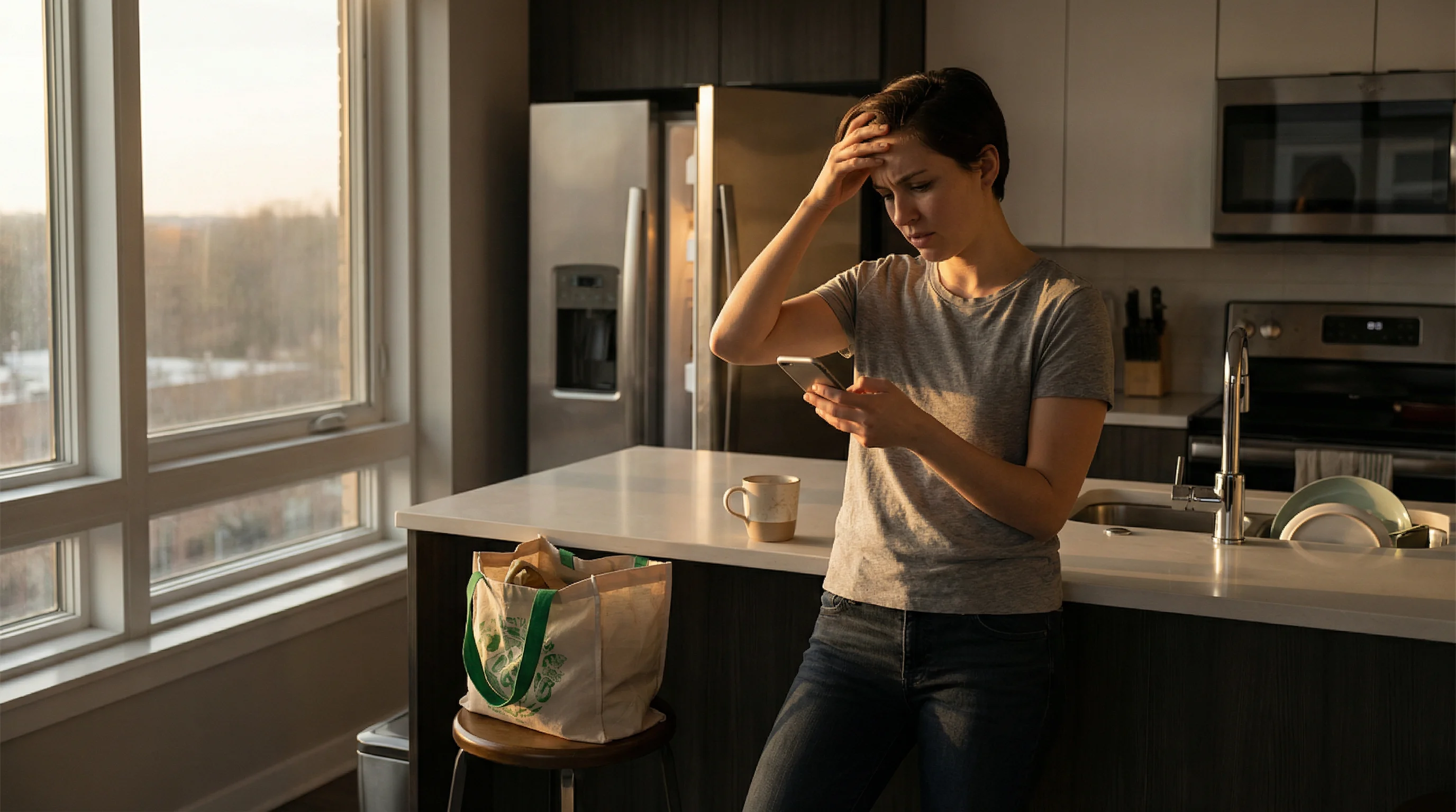 Person in Küche mit Entscheidungsmüdigkeit